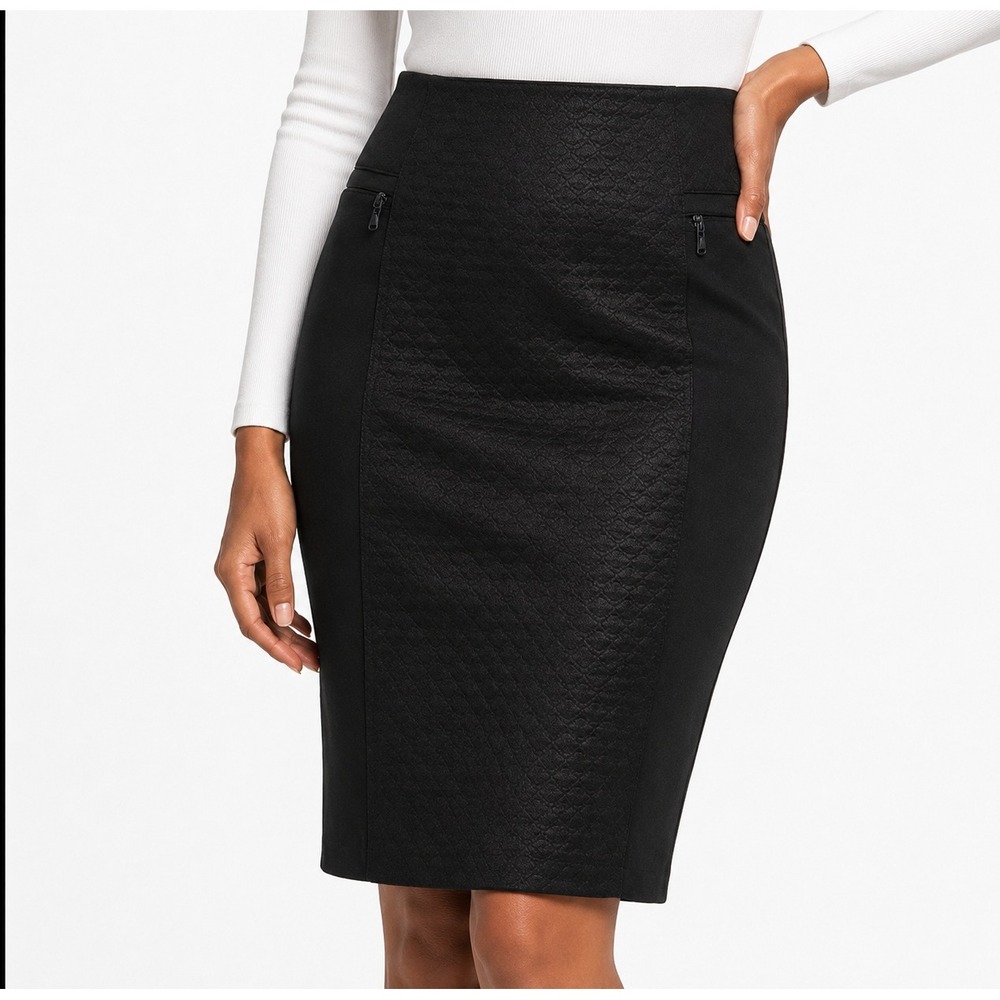White House Black Market Quilted Pencil Skirt Black Size 8 Zip Pocket